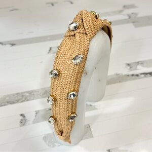 Elegant Tan Knot Headband with Crystal Accents